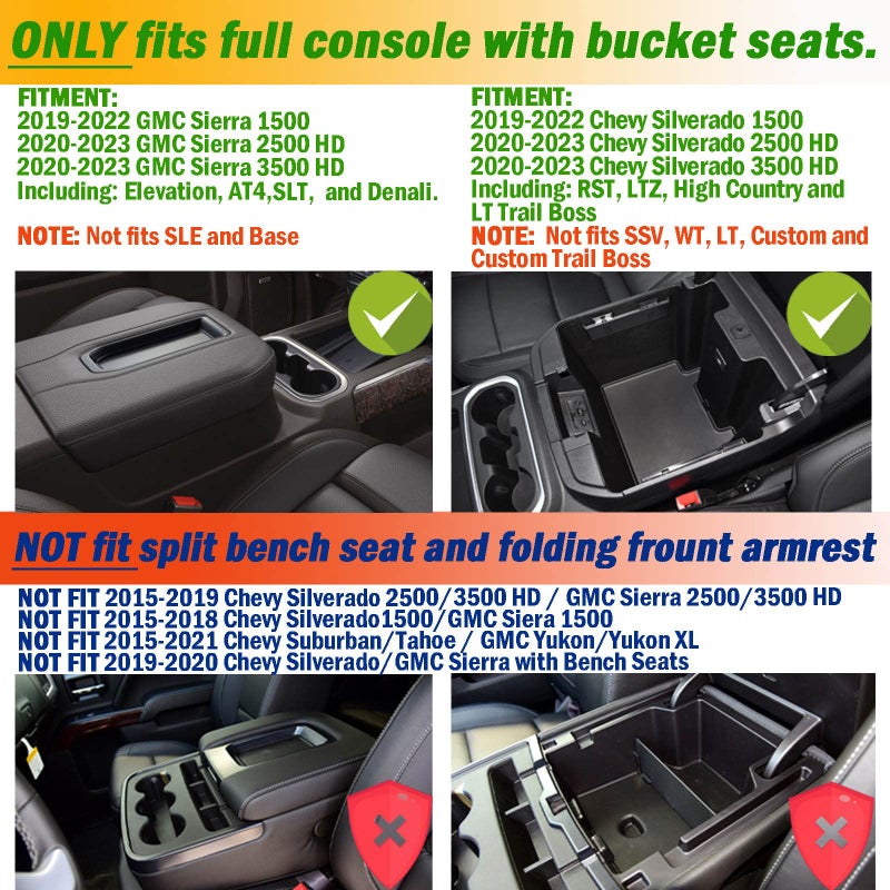 TACOBRO Center Console Organizer Dividers for 2019-2022 GMC Sierra/Chevy Silverado 1500 Accessories /2020-2023 Chevy Silverado/GMC Sierra 2500HD/3500HD, Fit Full Console w/Bucket Seats Only - Image 2